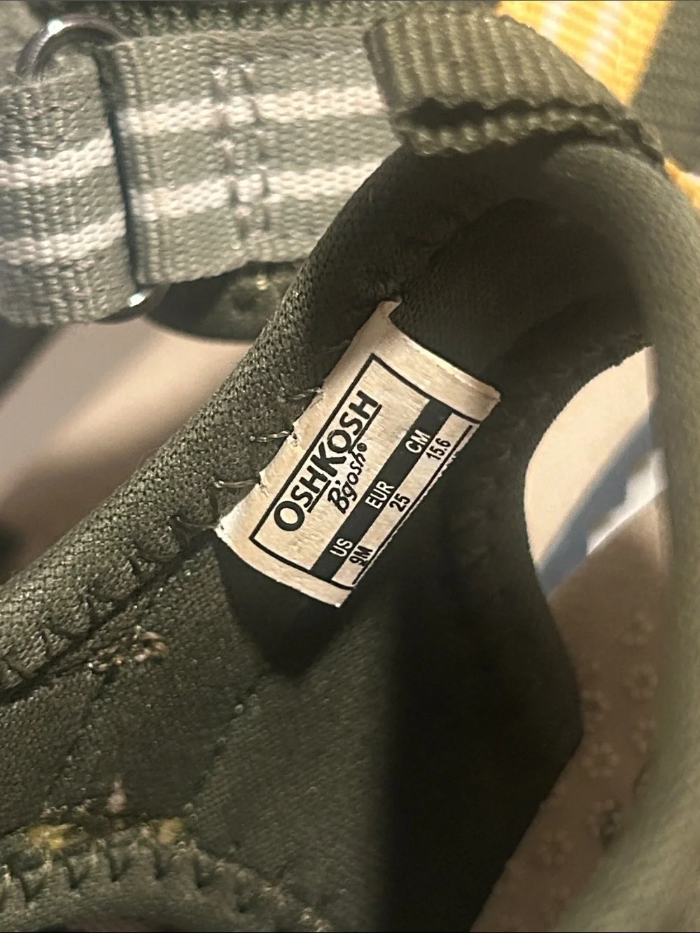 OshKosh B'gosh Olive Green Sandals with Navy and Gray Straps